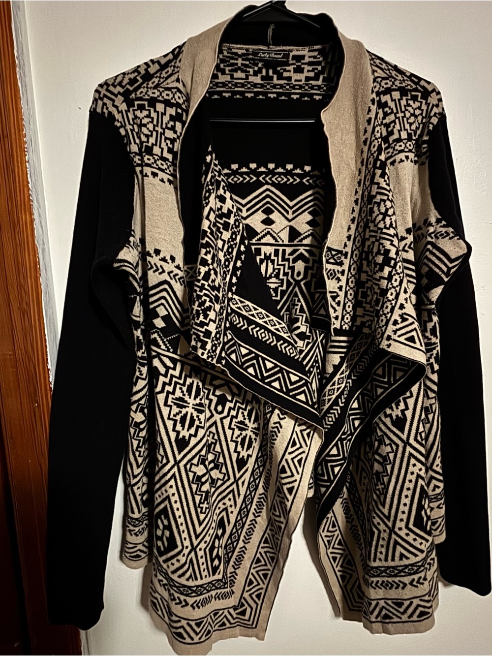 Lucky Brand Black & Cream Tribal Open-Front Cardigan